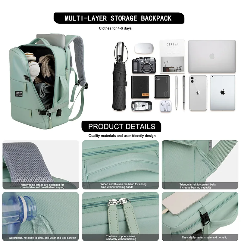 Zaino per aviazione 180 zaino per cabina in nylon grigio aperto 46x32x15 borsa per computer multifunzionale con ricarica USB