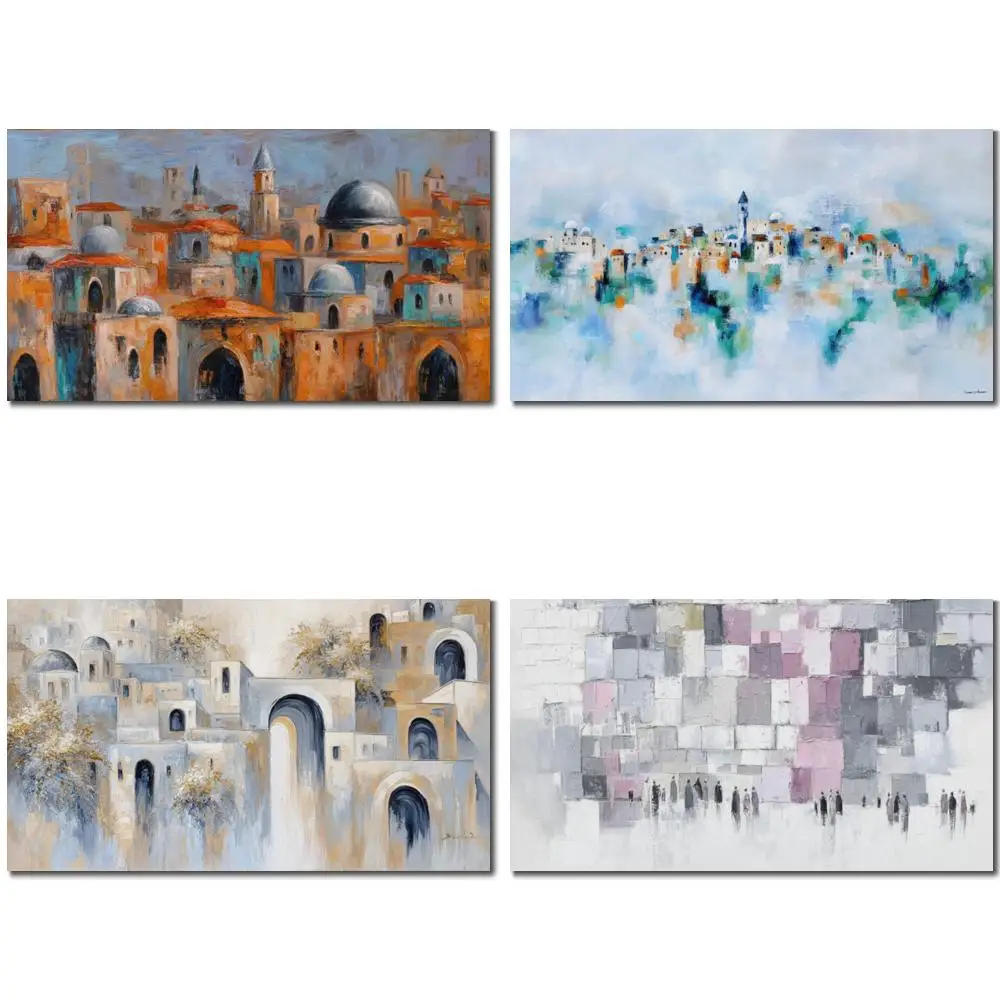 

Contemporary Jerusalem Canvas Art Handmade Western Wall Abstract Textured Judaica Painting for Jewish Living Room Decor Large