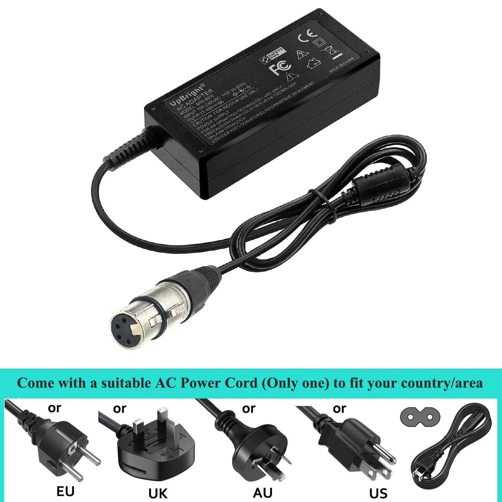 12V 4-Pin XLR Female AC DC Adapter for Blackmagic Design URSA