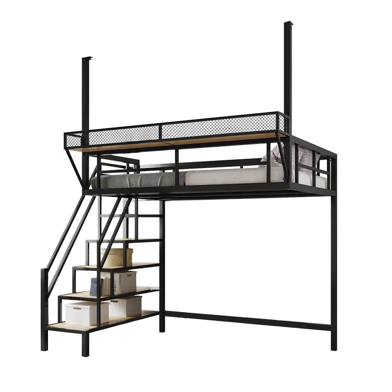 #Household wrought iron second floor suspended bed sheet upper bed lower empty attic  high and low bed elevated