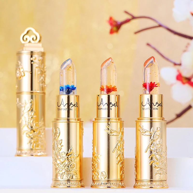 Waterproof Flower Lipstick Jelly Flower Transparent Color Changing Lipstick Long Lasting 6 Colors Flower Lipsticks Lip Balm 1PC