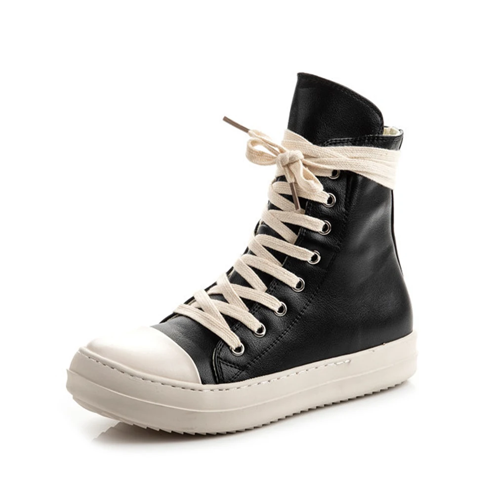 Vintage Design Owens Men's Shoes Thick Shoelace Fashion High Top Platform Black Leather Casual Women's Chunky Sneaker