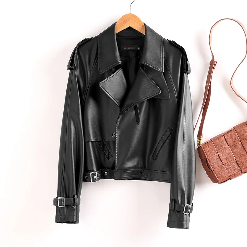2026 Новая модная короткая кожаная куртка, женское пальто из искусственной кожи, весенне-осенний повседневный топ с отложным воротником, женская уличная одежда, свободная верхняя одежда