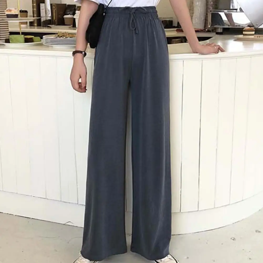 Women’s Wide Leg Pants Women Korean Style All-match Trendy Elegant Trouser Office Ladies Female Trousers Elastic Waist Hot Sale