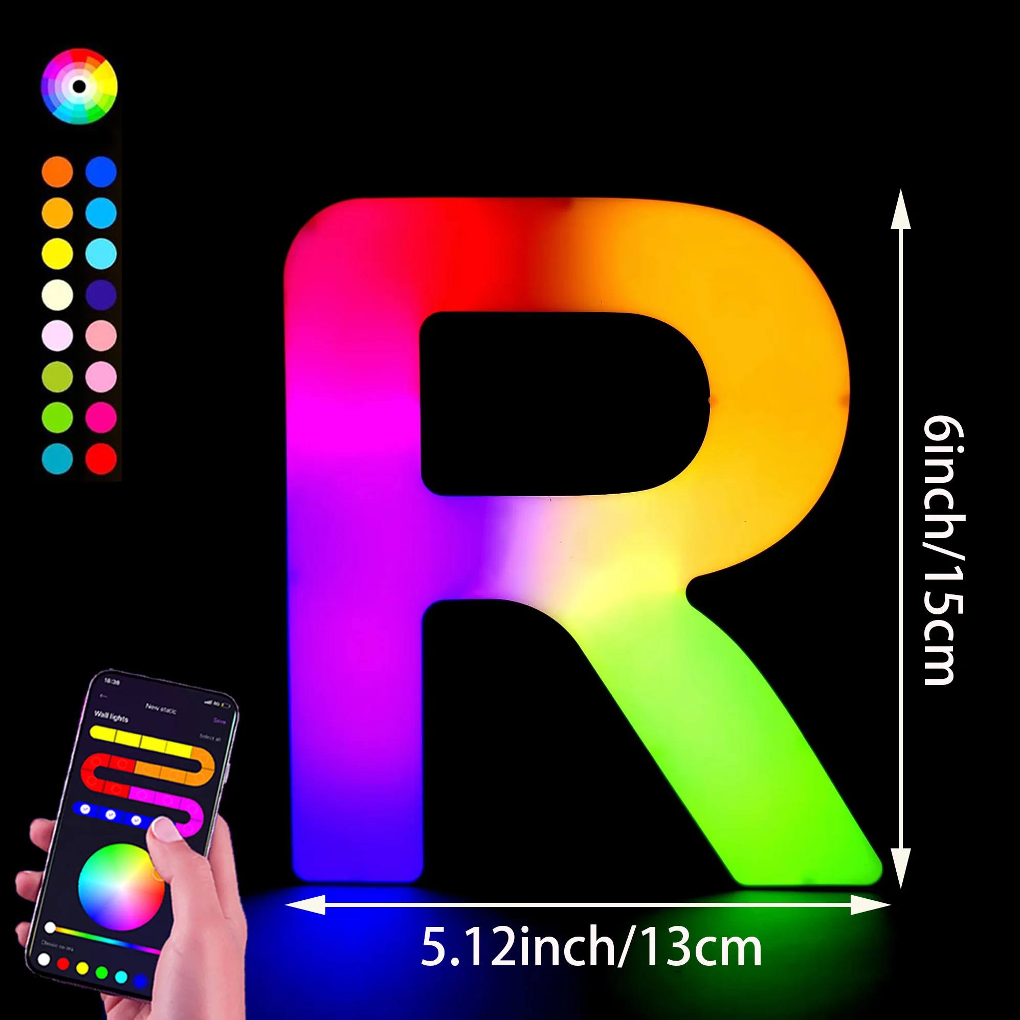 1PC Smart LED Letter Light - DIY RGB Marquee App Controle Muziek Sync Indoor Sign Game Holiday Party Bruiloft Afstuderen Seizoen A-Z