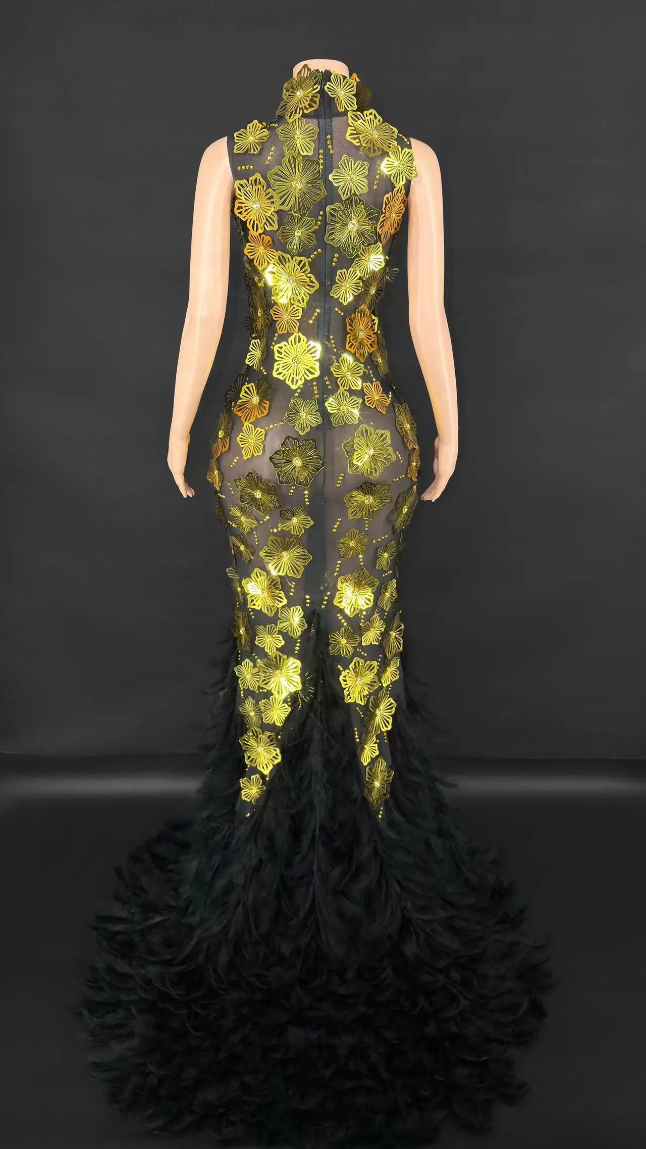 ZD Singer Club Stage لامعة حجر الراين الريش النسيج فستان الزفاف مساء ثوب الحفلات #6