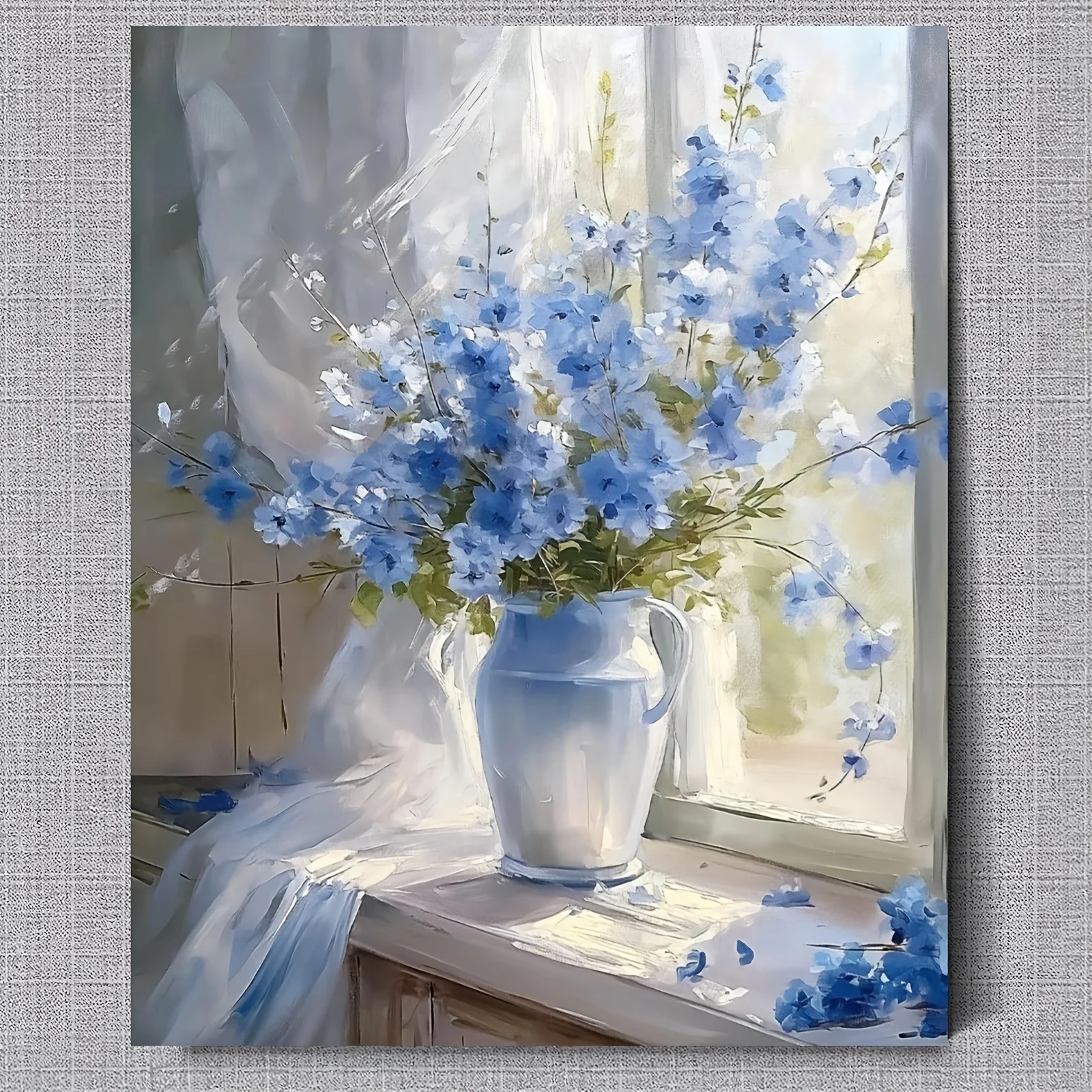 Painting By Numbers Blue Flowers Lakeside Adult Oil Kit DIY Acrylic Paint Canva Artwork Canva Art Gift Home Decoration