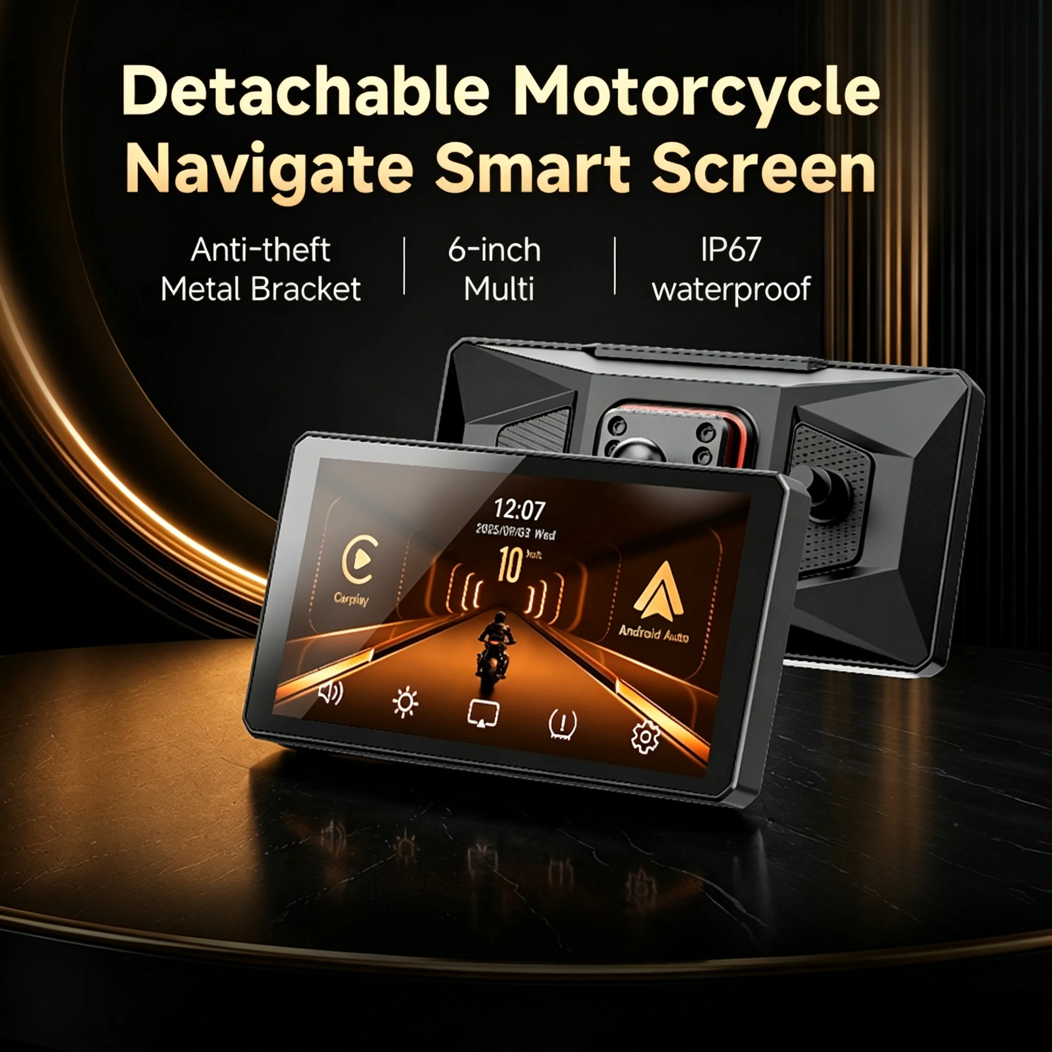 6'' Motorcycle CarPlay Android Auto HiCar IPX7 Waterproof Display Screen Moto Monitor Navigation GPS Stereo Support Siri Voice