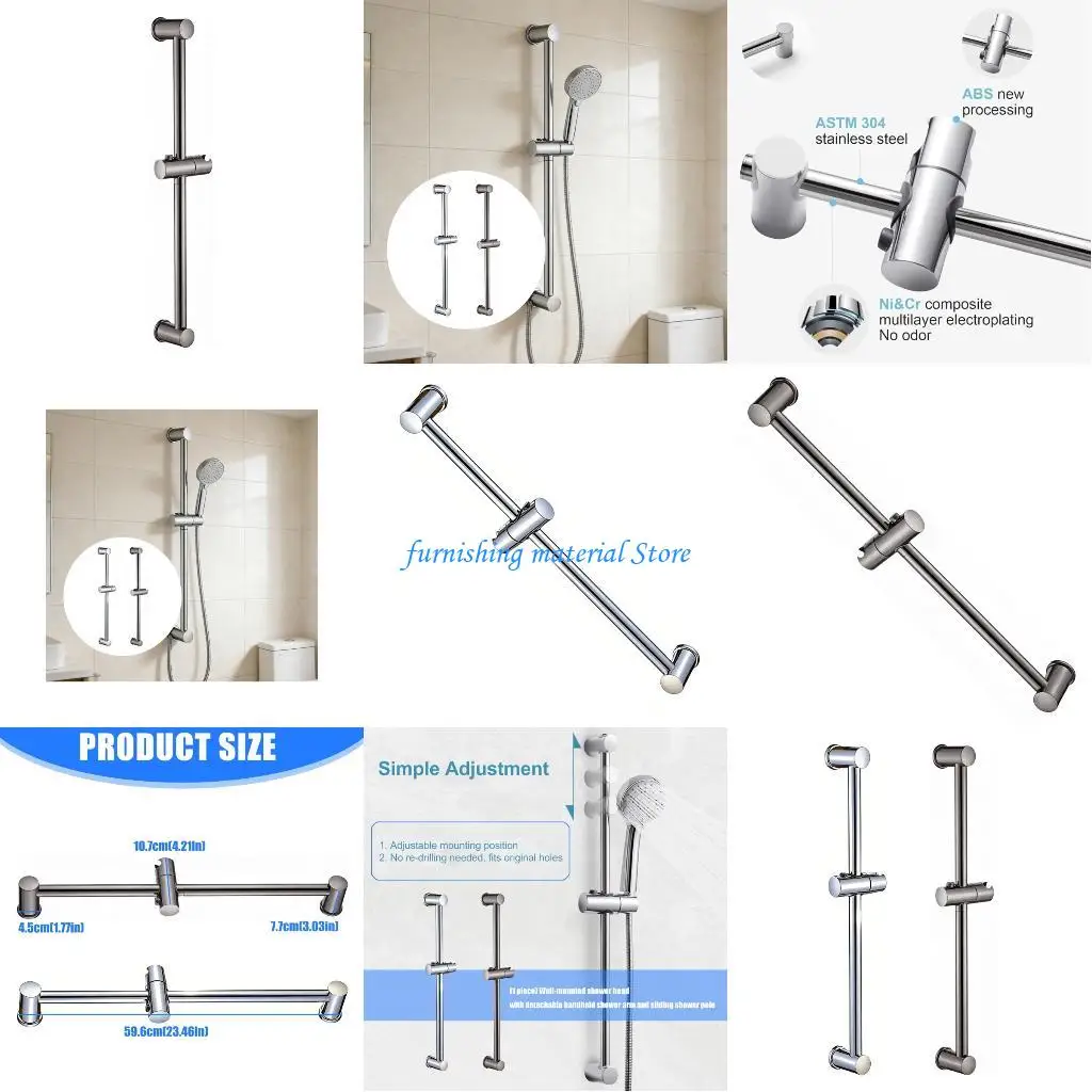 

Y5GD Height Adjustable Shower Rod Slide Steel Bracket for Handheld Use