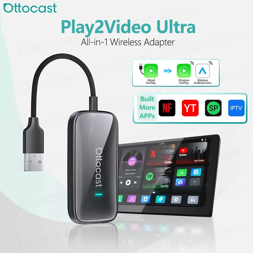 OTTOCAST Play2Video Ultra Wireless CarPlay Android Auto адаптер для Youtube для Netflix Video Box автомобильные аксессуары OTTOCAST Play2Video Ultra Wireless CarPlay Android Auto адаптер для Youtube для Netflix Video Box автомобильные аксессуары