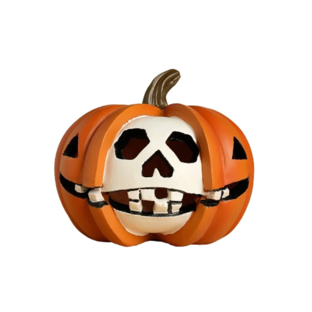 Party Decor Resin Halloween Pumpkin Figurine Realistic Orange Pumpkin Skeleton Statue Scary Mini Halloween Ornaments Garden