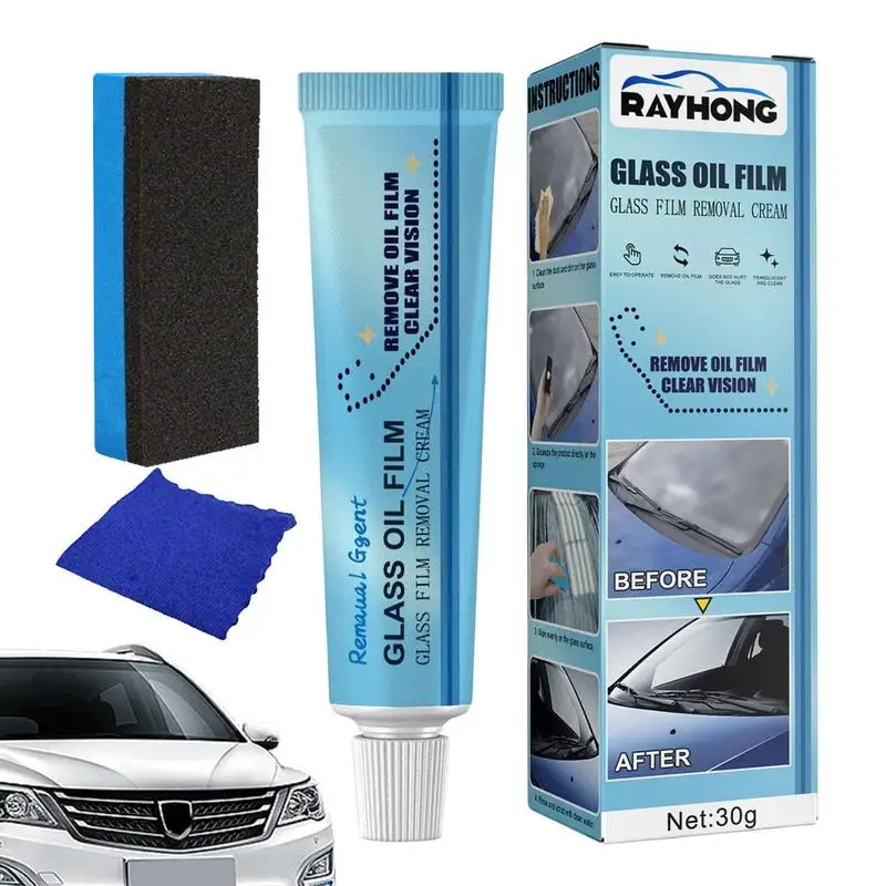 

Car Window Cleaning Paste Auto Windshield Water Spot Remover With Sponge Towel Universal Car Glass Polishing Degreaser Oil Film