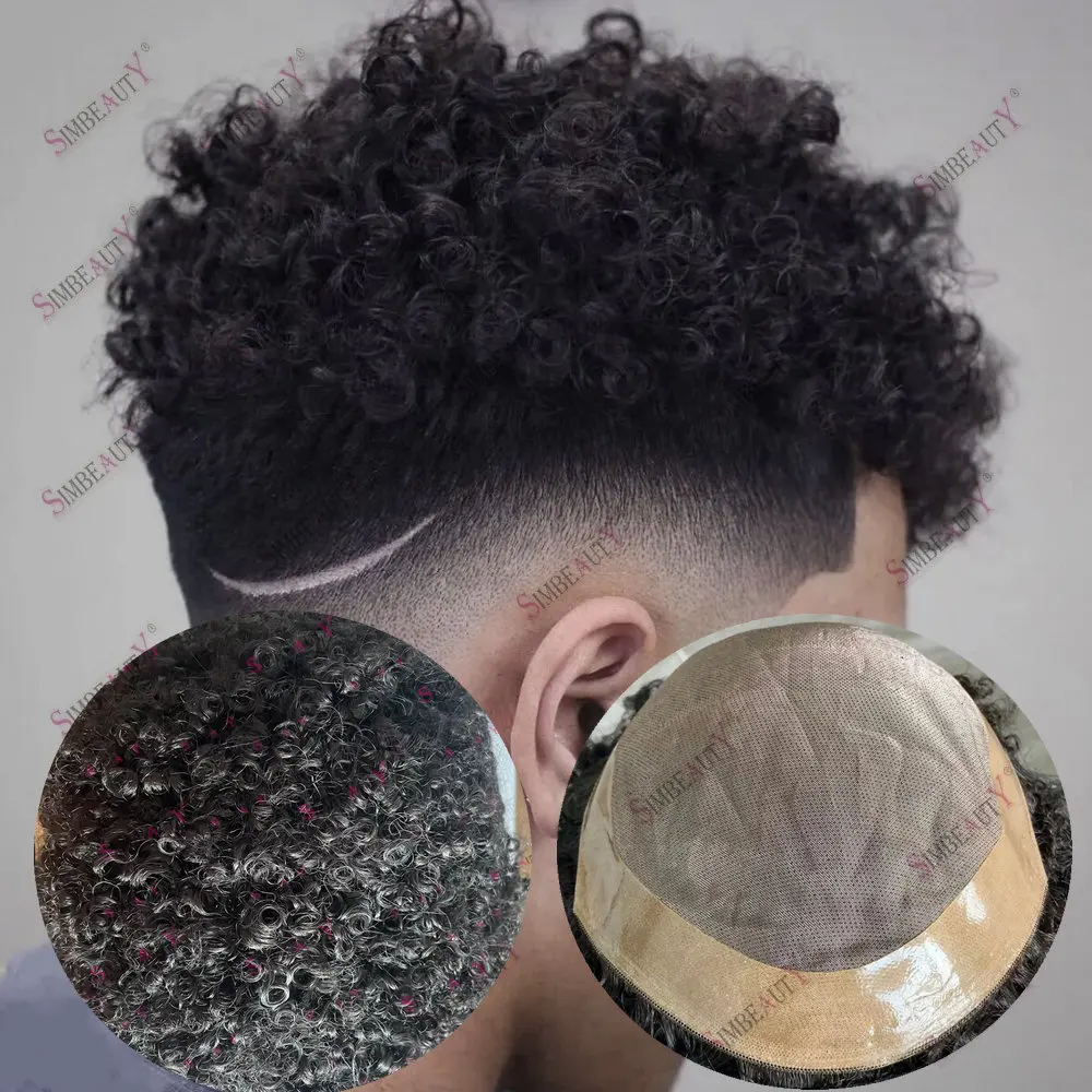 

10mm Afro Kinky Curly Weave Unit Toupee Man 100% Human Hair Mono Lace with NPU Around Toupets for Men Capillary Prosthesis Wig