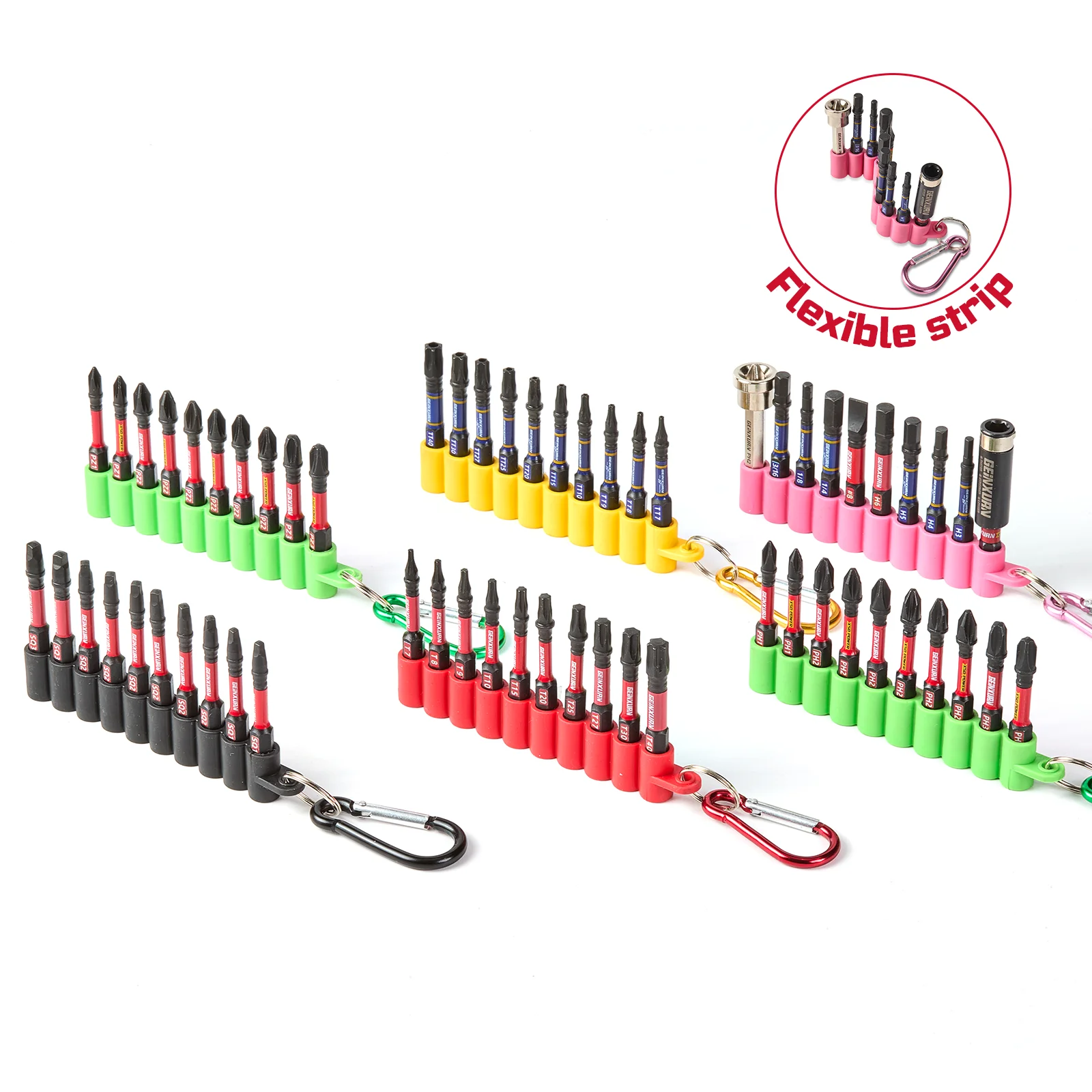 Geinxurn インパクトドライバービットセット、2 インチマルチヘッド磁気 S2 スチールドライバービット PH/SQ/トルクス/六角/PZ ソフトハンギングストリップ付き