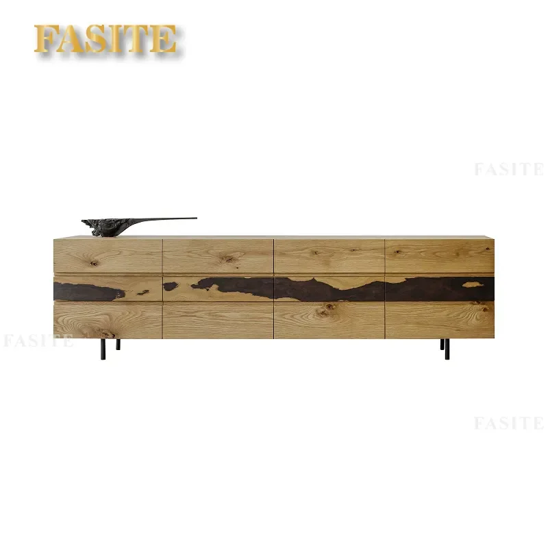 Nordic Wabi Sabi Solid Wood TV Cabinet Irregular Long Media Console Modern Simple Multi Drawer Storage Unit for Living Room