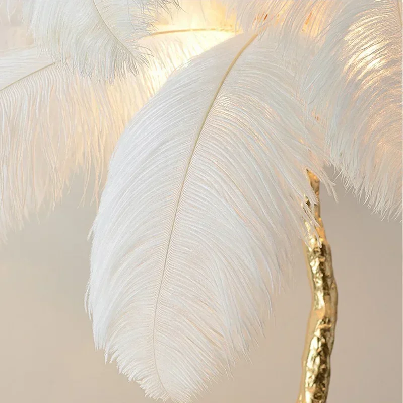 Creative resin ostrich hair living room floor lamp villa dining room model room feather floor lamp