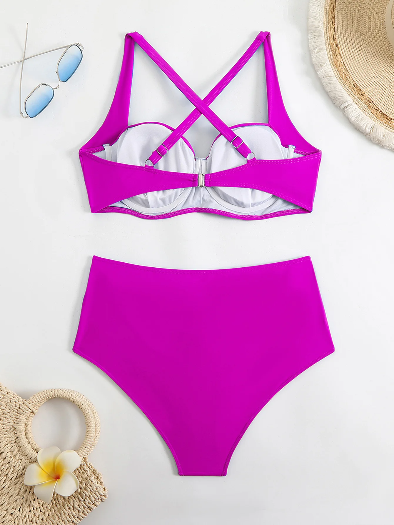 Sexy push-up bikini's sets twee stukken effen hoge taille badpak bikini badpak badmode biquini conjunto de bikini tankini