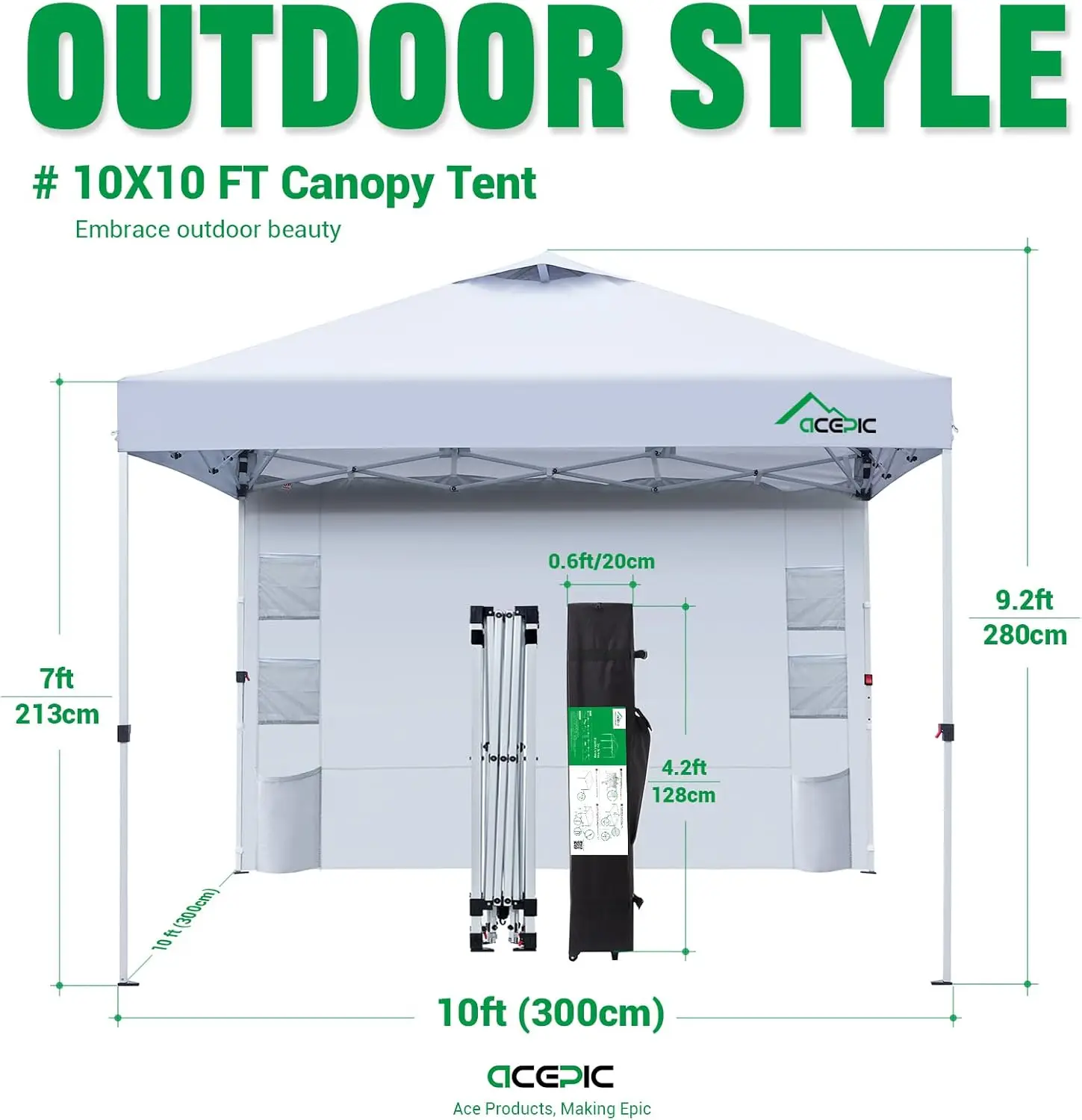 خيمة مظلة منبثقة فورية مع جدار جانبي للجيب ، مأوى شمس سهل الإعداد ، حقيبة حمل بعجلات للسقف بفتحة تهوية ، 8 حصص ، 4 Sa ، 10x10