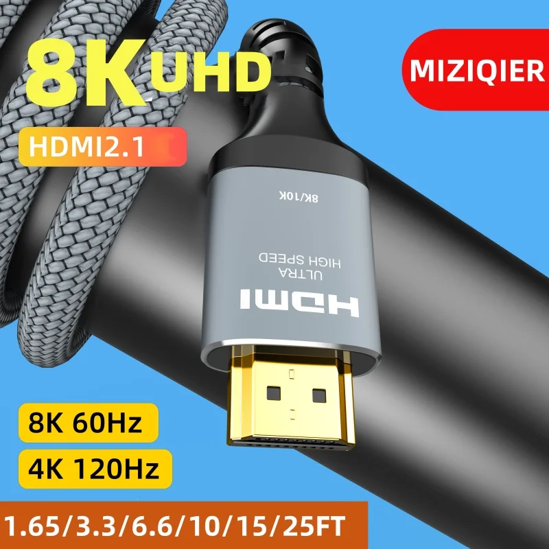 MIZIQIER HDMI 2.1 Cable HDMI Cord 8K 60Hz 4K 120Hz 48Gbps EARC ARC HDCP Ultra High Speed HDR for HD TV Laptop Projector PS4 PS5