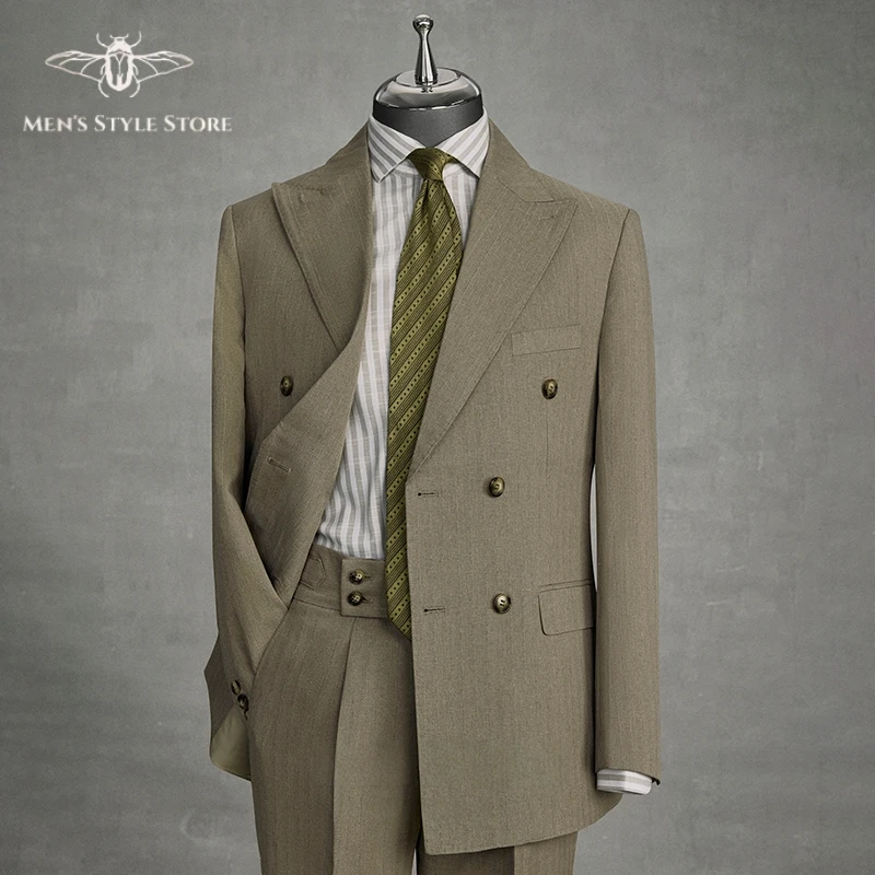 

Men's Trendy Khaki Double Breasted 2 Pieces Suit Slim Fit Formal Business Blazer & Pants for for All Formal Occasions Essential