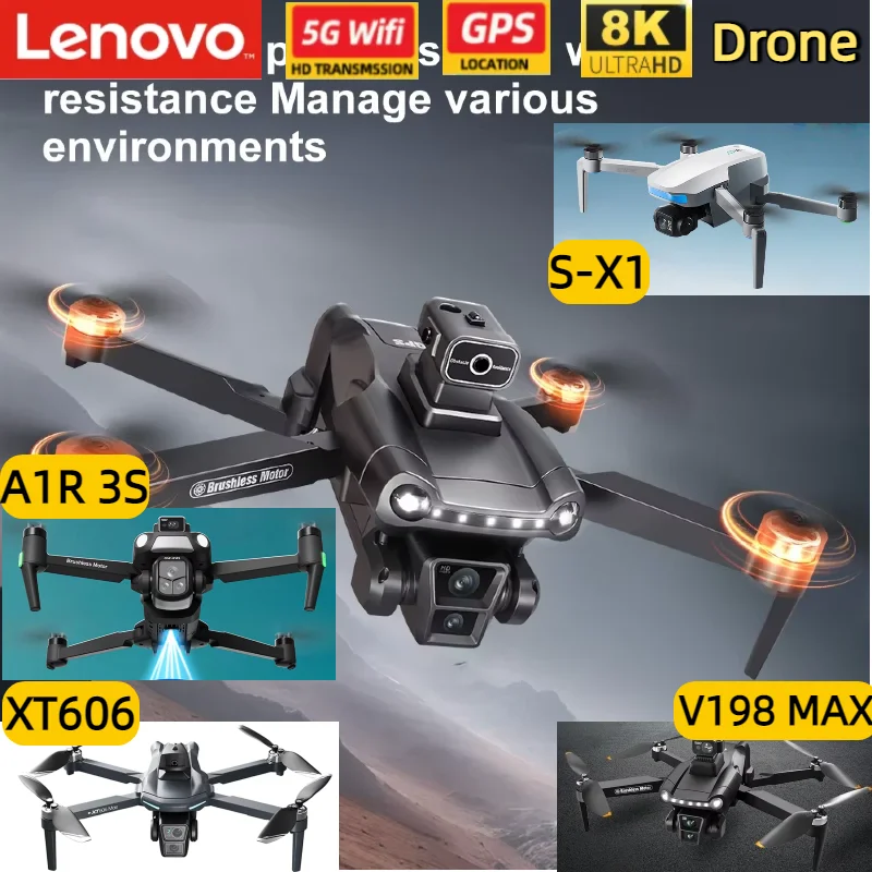 

Дрон Lenovo V198 MAX XT606 A1R S-X1 с функцией обхода препятствий, двойной FPV, GPS, 8K, WiFi, радиоуправляемый квадрокоптер