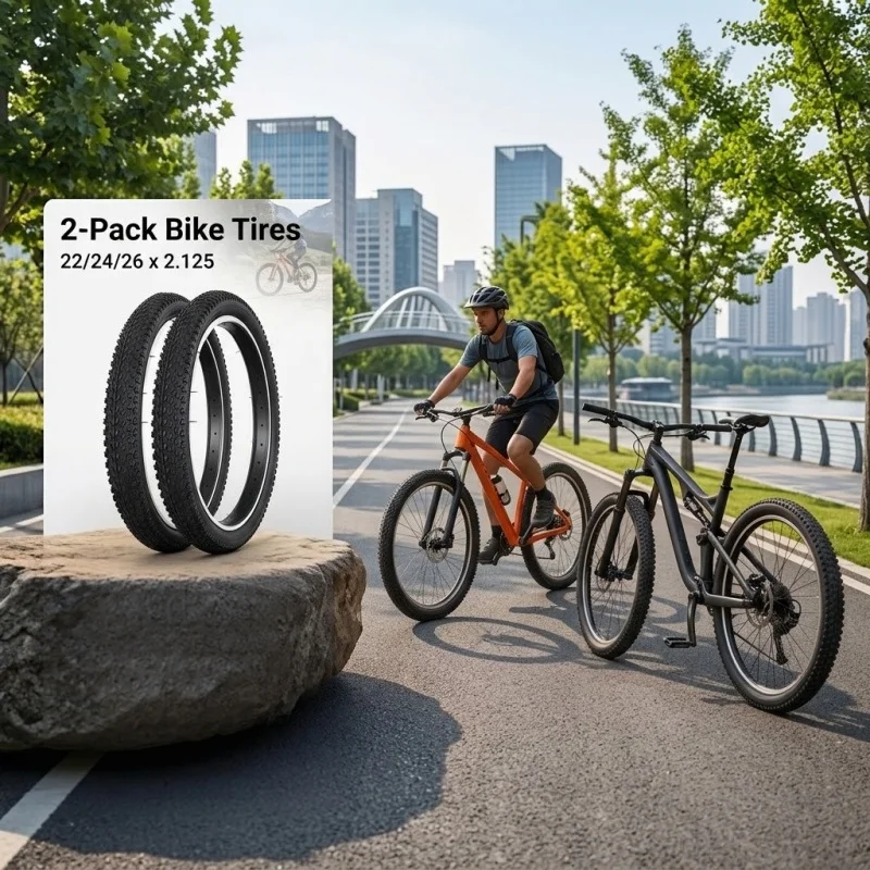 2Pcs Bike Tires 22/24/26 X 2.125 Mountain Bicycle Outer Tyre Anti Puncture Heavy Duty Replacement Cycling Wheel Rubber Tires Set