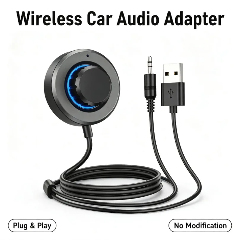 Wireless Bluetooth 6.0 Receiver For Car AUX Input 3.5mm Audio Jack Handsfree Calling Navigation Broadcast Support Two Phones