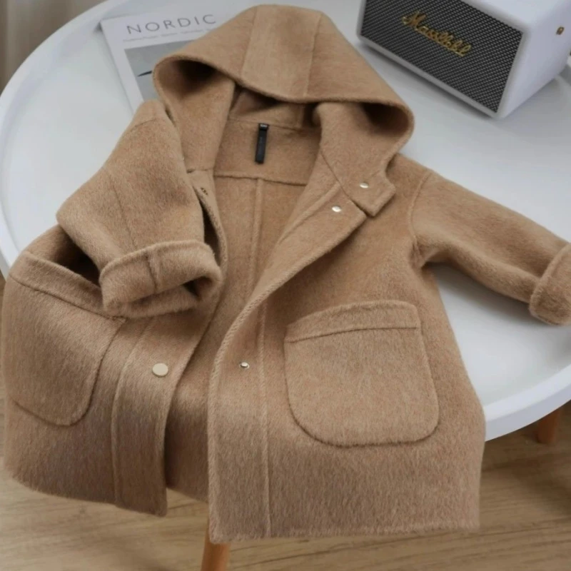 Girls Woolen Coat Overcoat Jacket Windbreak 2023 Beauty Warm Thicken Winter Cotton Party Plus Size Children\'s Clothing