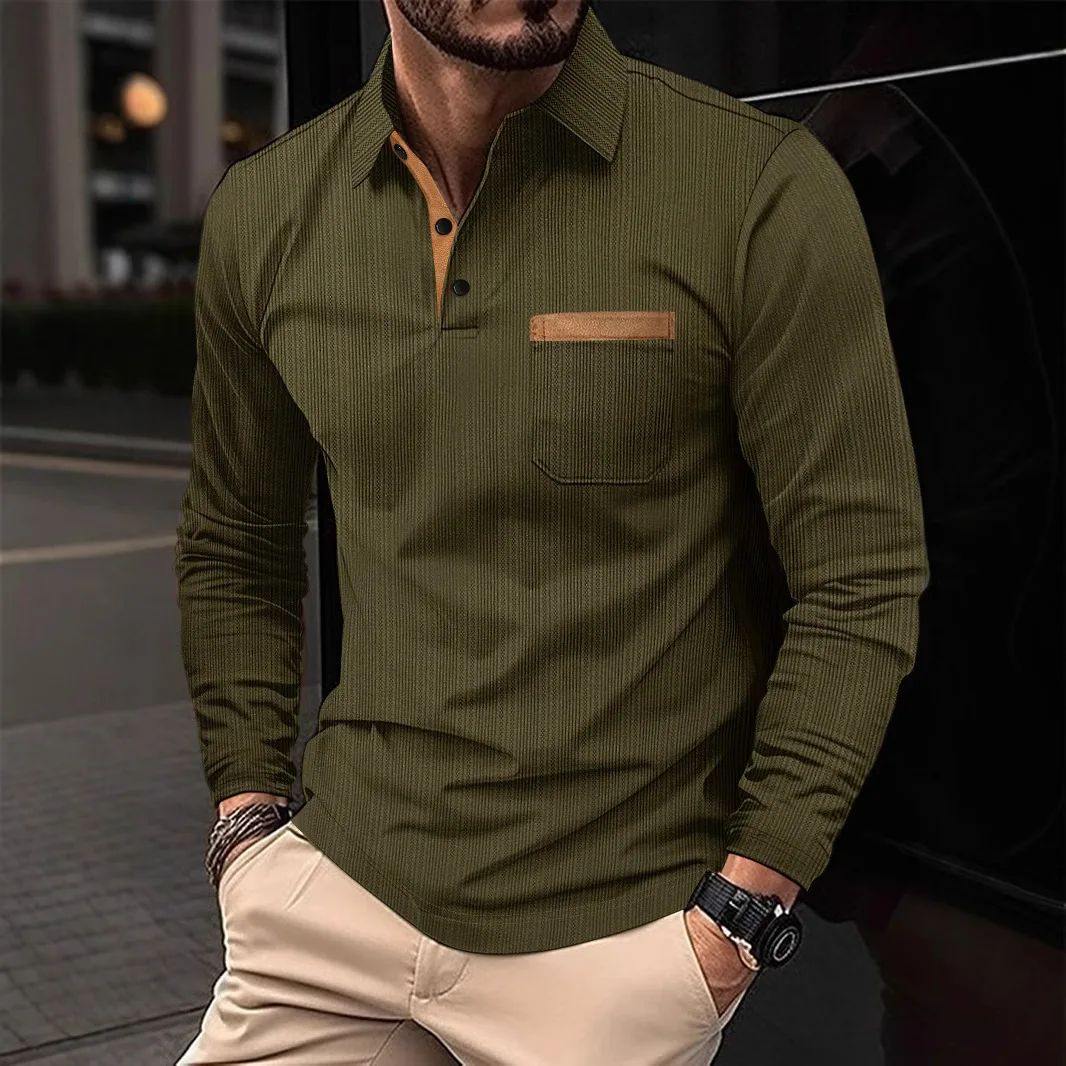 New Men's Long Sleeve  Shirt Casual Sports Breathable Fold Collar Polyester Fiber Blend Machine Washable Spring 2025