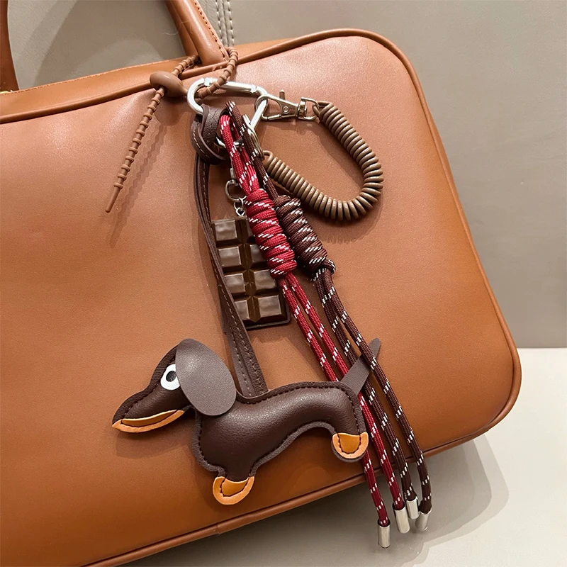 1pcs Cute Braided Rope Bag Pendant High-grade Keychain Dachshund For Phone Bag Accessories