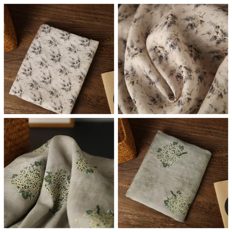 

Ткань из чистого рами с принтом, 100x140 см, подходит для пошива дышащих рубашек, платьев, изделий из ципао для лета.