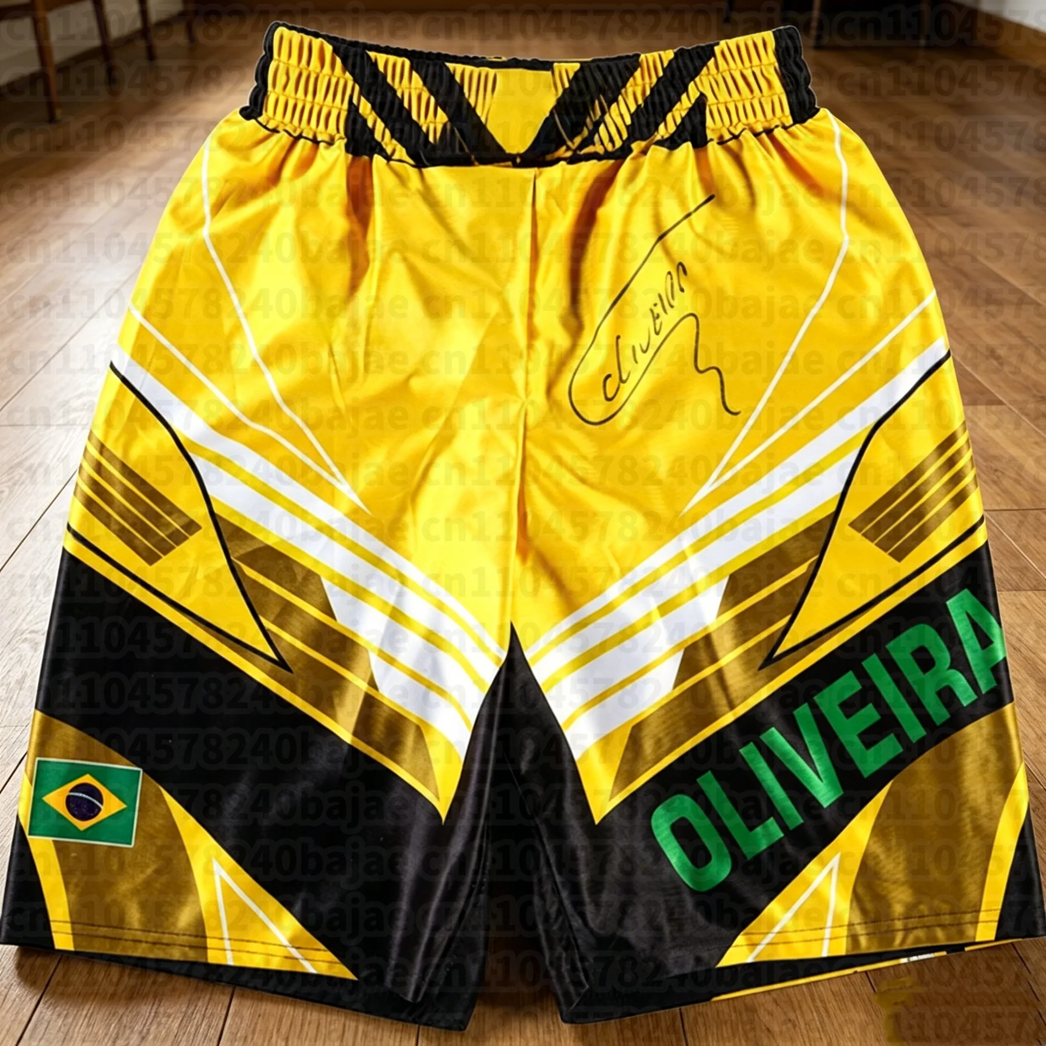 Retro Charles Oliveira Signierte Maßgefertigte Kampfshorts für Männer, Frauen und Kinder, Achteckiger Käfig Übergroße Jujutsu-Trainingsshorts – Detail 5