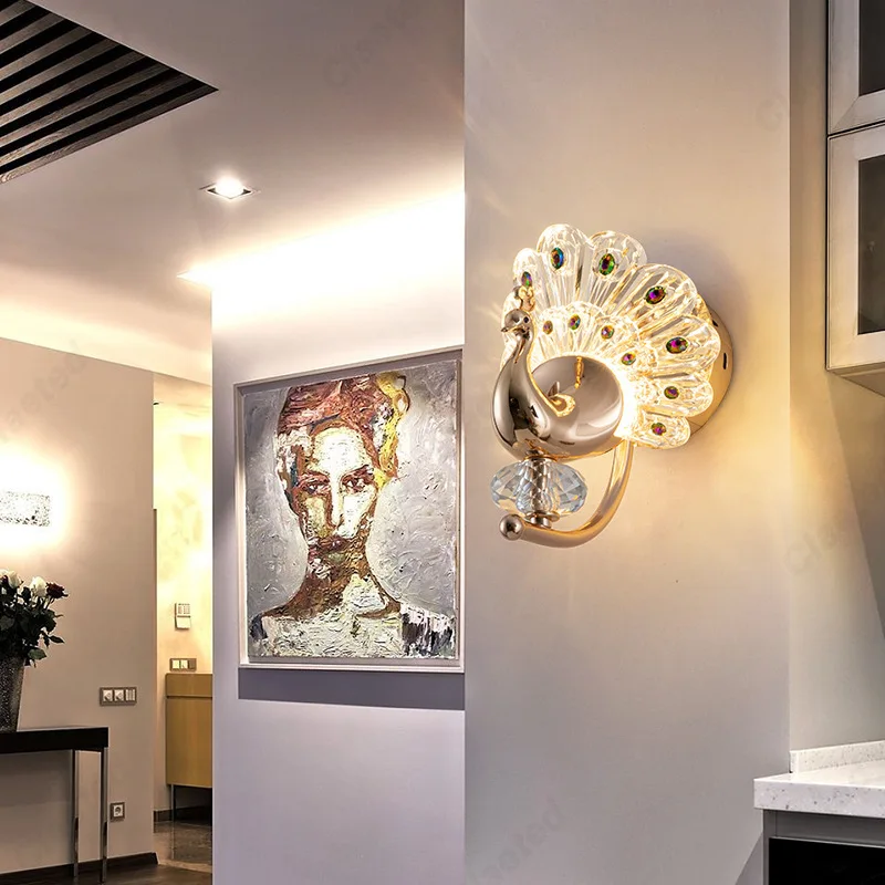 Creative New LED Peacock Wall Lamp Bedroom Bedside Lamp Living Room Corridor Staircase Porch Decorative Lighting Lamps