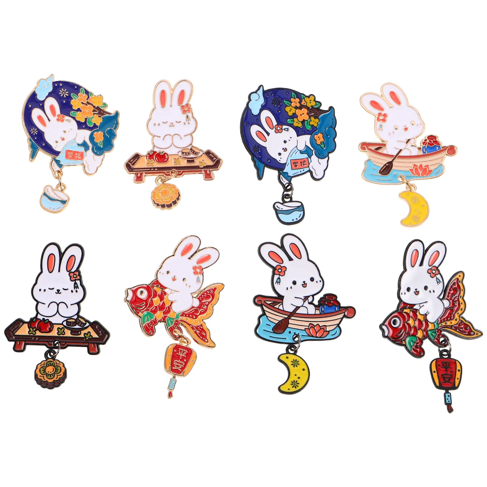 

8Pcs Cute Bunny Brooch Pins Zinc Alloy Animal Lapel Pins for Women Shawl Clip Coat Decoration Kawaii Jewelry Present Accessory