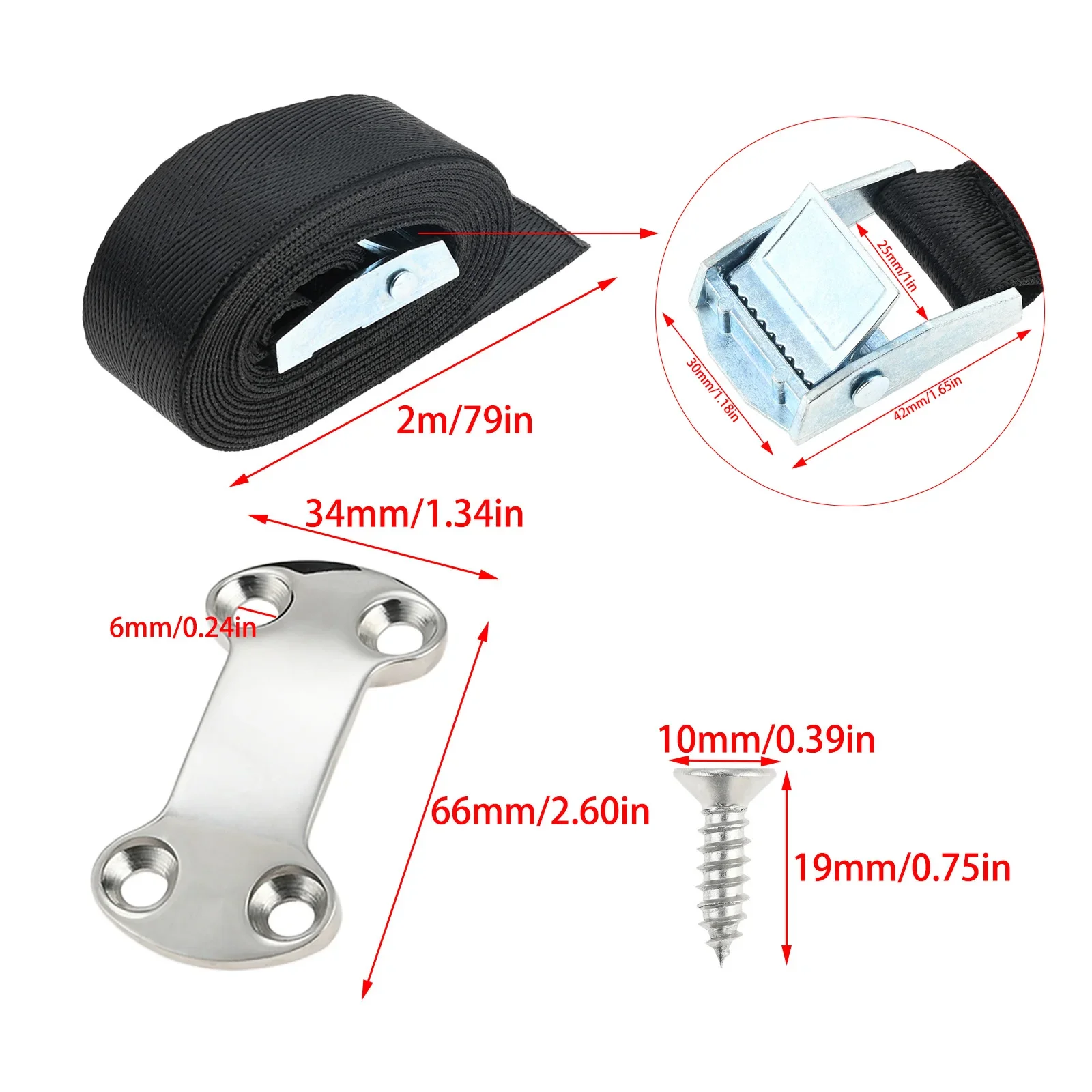 2Pcs 79in Universal Battery Cooler Tie Down Nylon Lashing Straps with Cam Buckles Kit for RV Boat Ship Deck Truck Camper Toolbox