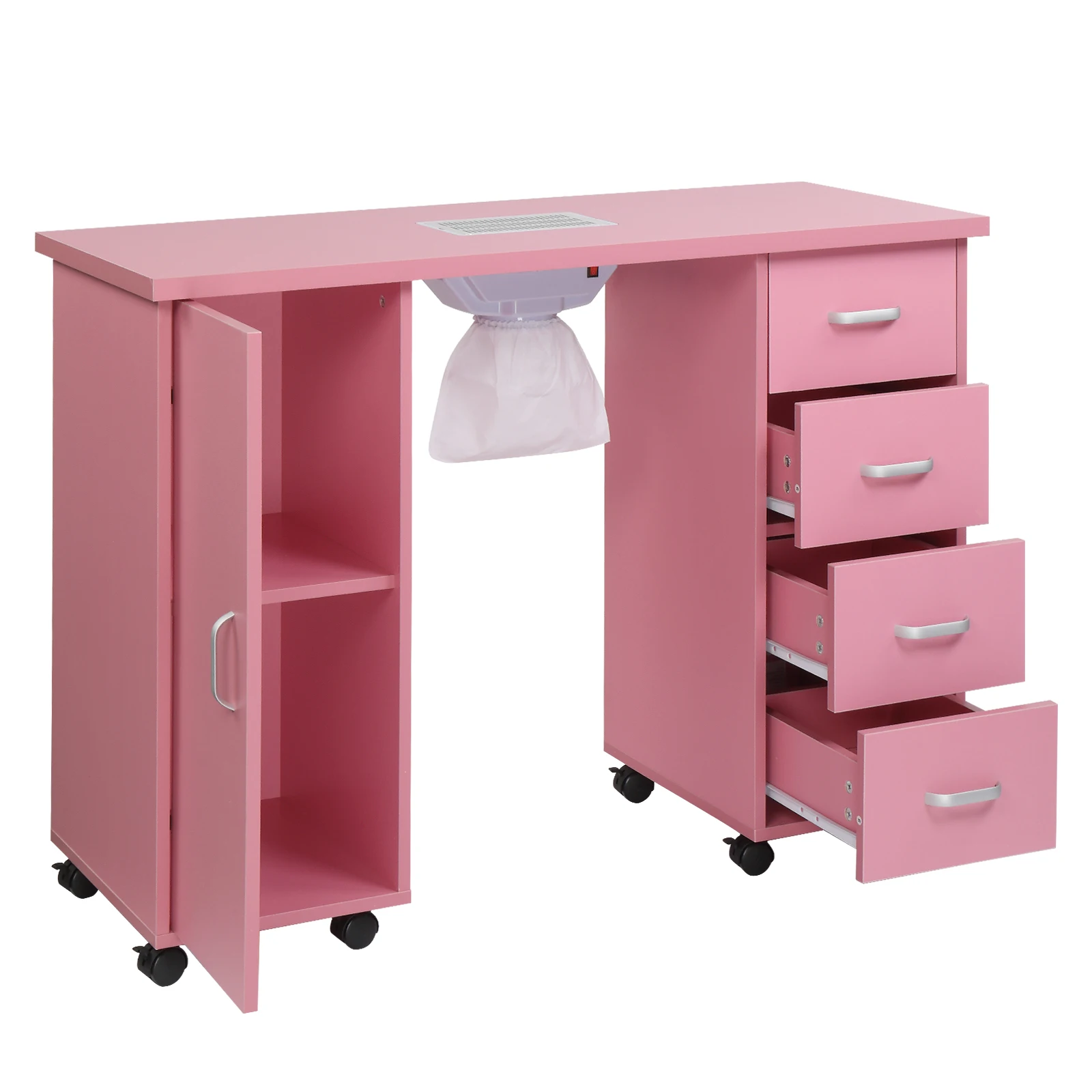 Multi Functional Nail Salon Workstation Nail Salon Technology Workstation With Motorized Vents And Lockable Rollers