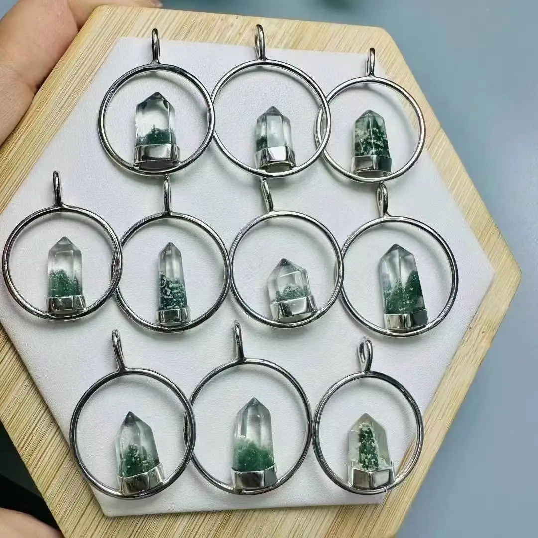 

Unit One Piece 925 Silver Inlay With Special Natural Green Phantom Quartz Crystal Healing Designed Pendant For Gift