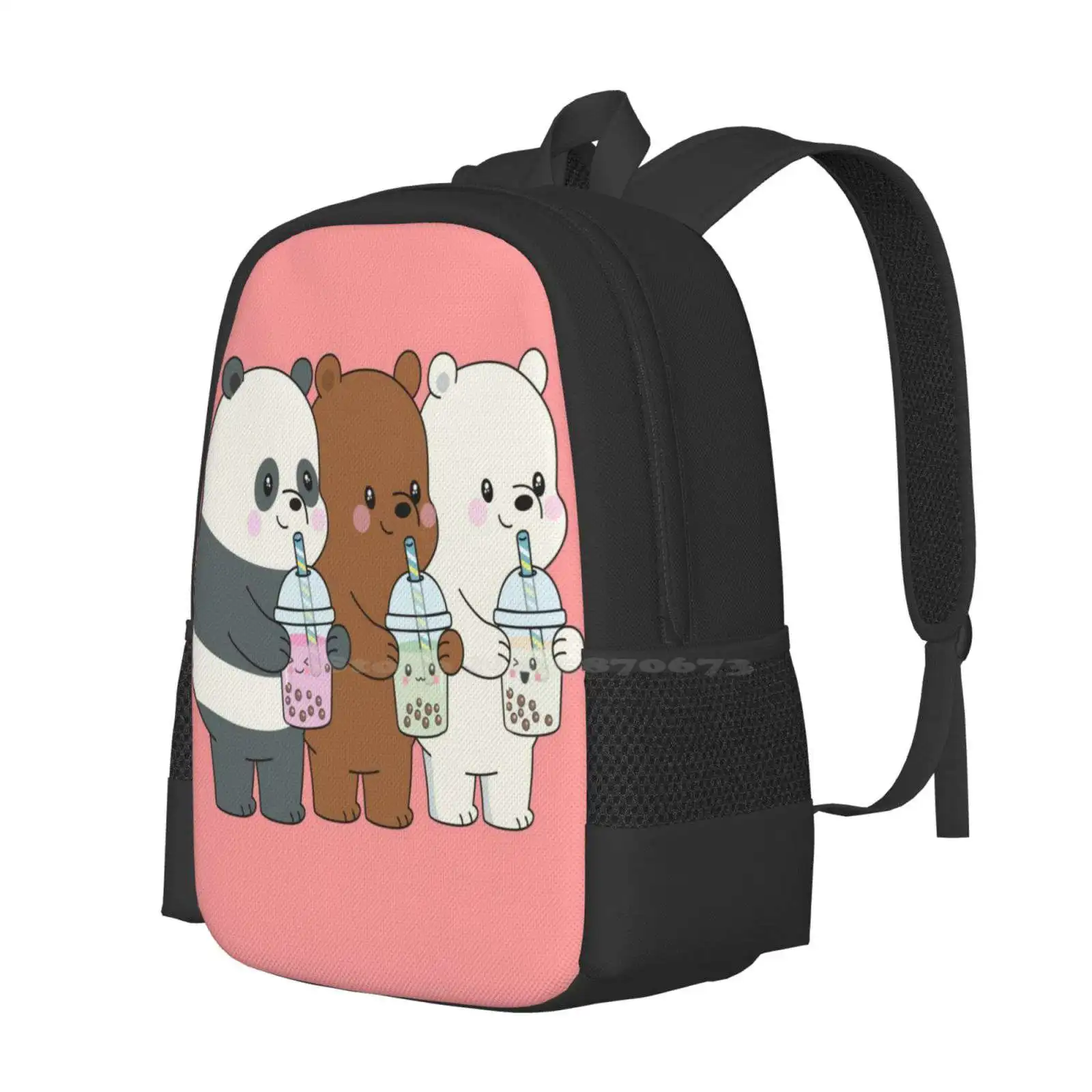 Pattern Design Laptop Travel School Bags Cartoon Brothers Ice Bear Polar Bear Grizzly Bear Honey Bear Selfie Stick Selfies