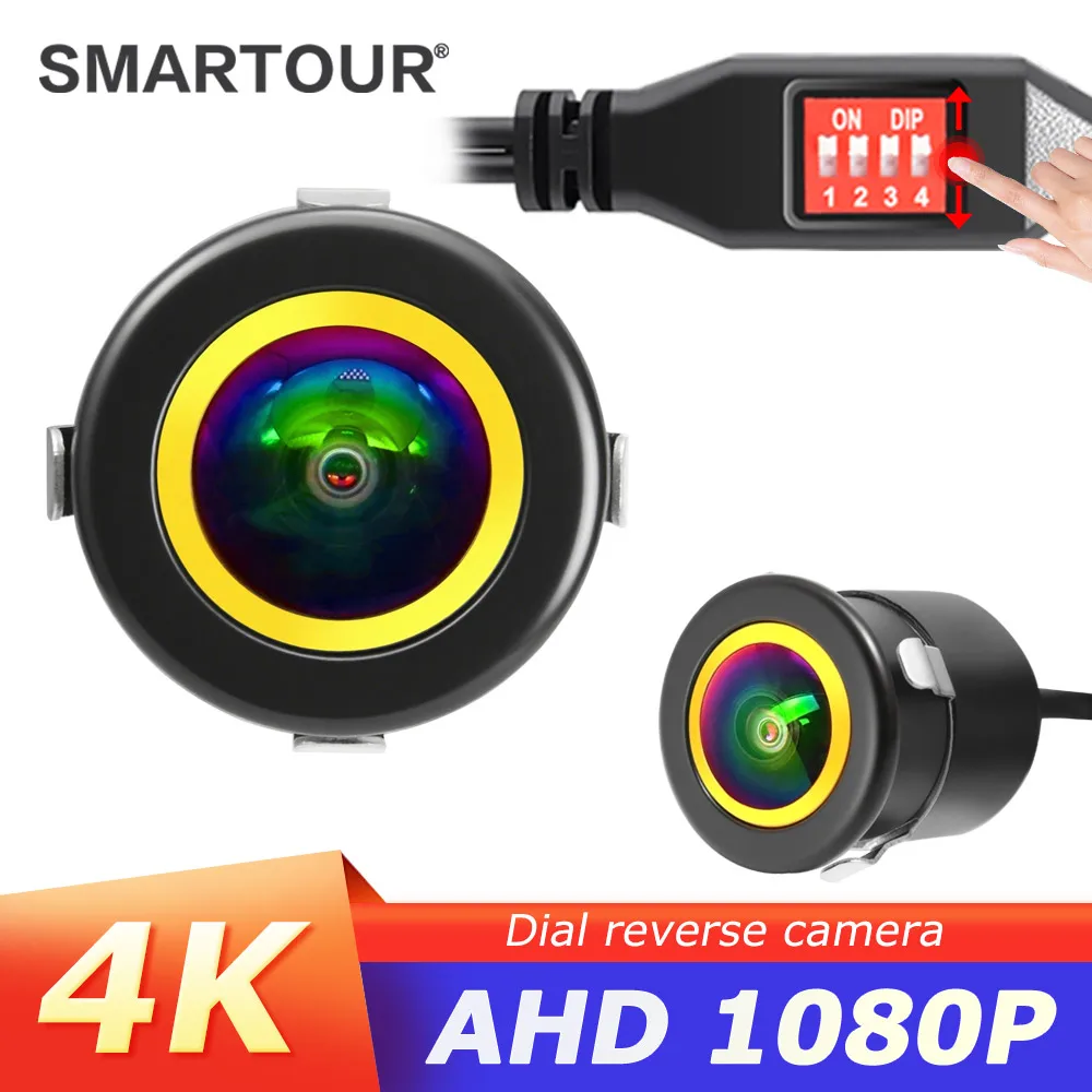 SMARTOUR AHD/CVBS Umschaltbare 4-Kanal-Rückfahrkamera für Auto Wasserdicht Nachtsicht HD Neue Auto-Doppelfunktions-Fisheye-Rückfahrkamera