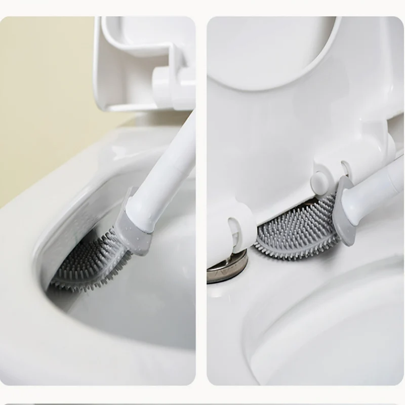 Wall-mounted toilet brush silicone flat brush head toilet brush cleaning brush set toilet clean brush bathroom