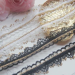 Wedding Dress Fluorescent Lace Applique, Gold Thread, White, Black Venice Lace Accessories, Stage Performance Decoration, 2 Yard