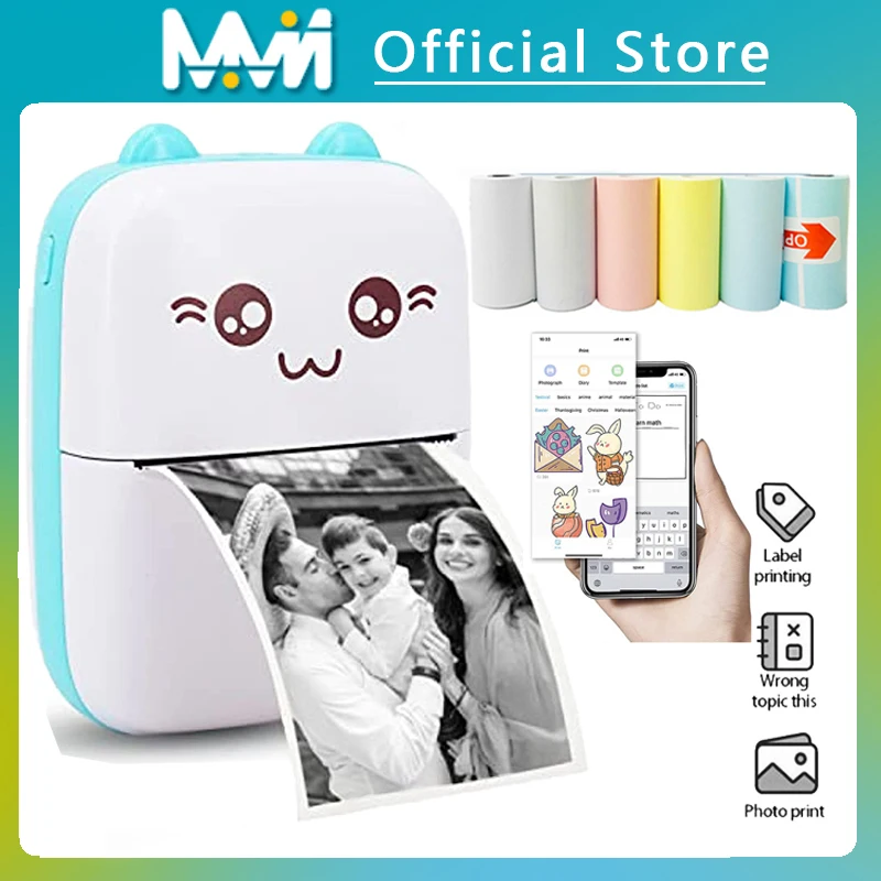 휴대용 미니 고양이 프린터, 포토 포켓 열전사 라벨 프린터, 58mm 인쇄 무선 블루투스 안드로이드 IOS 프린터 