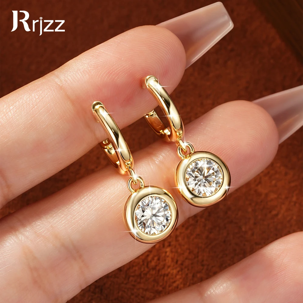 Rrjzz Exquisite 7mm Runde Einzelstein-Moissanit-Verlobungs-Ohrhänger für Frauen, Bubble-Dangle-Ohrringe, Edle Schmuckgeschenke