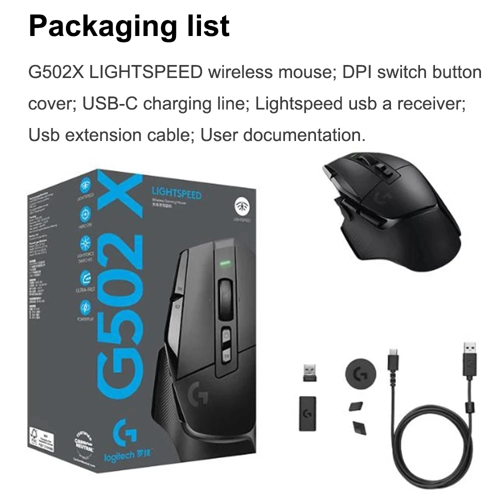 Logitech G502 X Wireless Gaming Mouse G502X LIGHTSPEED 25K Hero Optical Sensor Programming Gaming Mice New