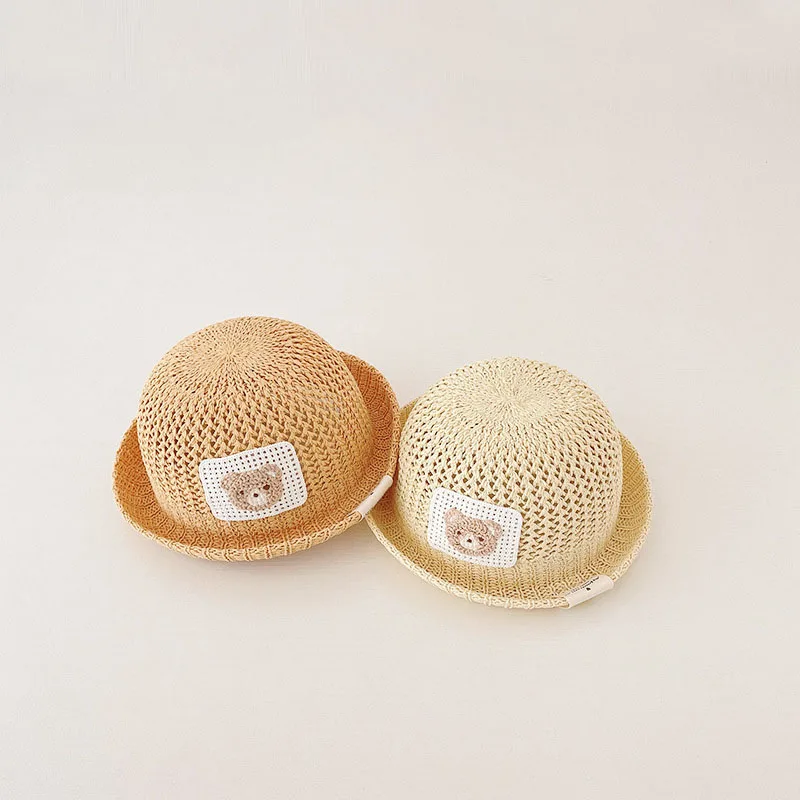 

Korea Baby Straw Hat Cute Bear 2023 Summer Kids Sun Hat Children Panama Caps Kids Sunscreen Hat Beach Cap