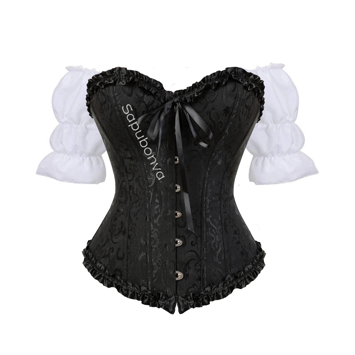 Corset Shirt Set Blouse 2pcs Plus Size Women Bustiers Top Sexy Vintage Flower Print Lingerie Corselet Lace Korsett Blue Green
