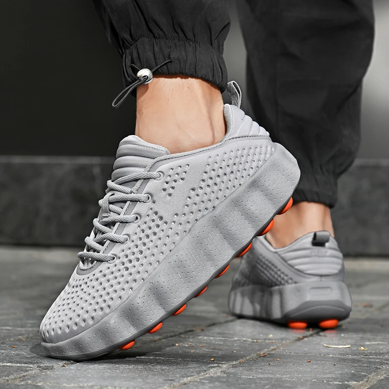 Herren-Wanderschuhe mit dicker Polsterung, atmungsaktive Mesh-Sneaker, Massage-Sohle, rutschfeste Schnürschuhe, lässige Sportschuhe. – Detail 13
