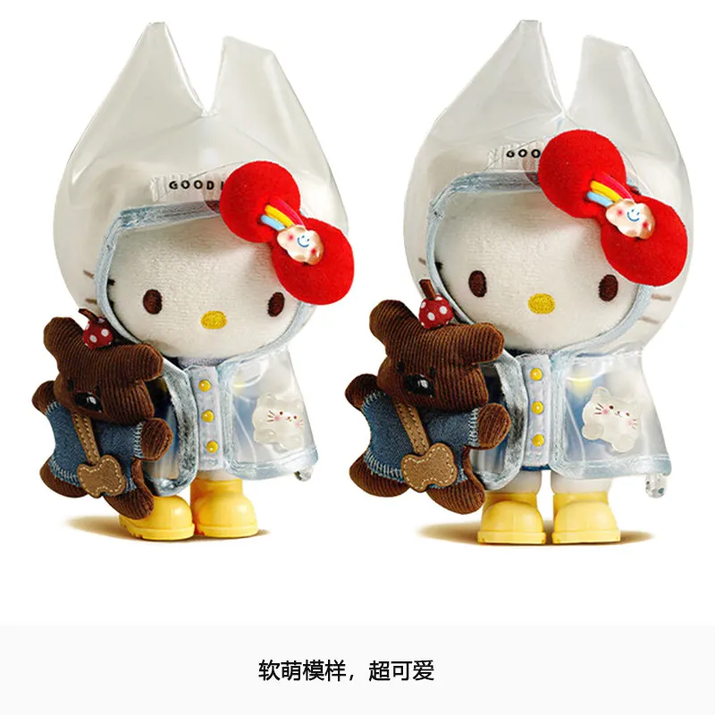 Cute Hello Kitty Plush Keychain Raincoat Series KT Cat Pink Bow with Glasses Cartoon Stuffed Toys Fashion Bag Doll Pendant Gifts view 6