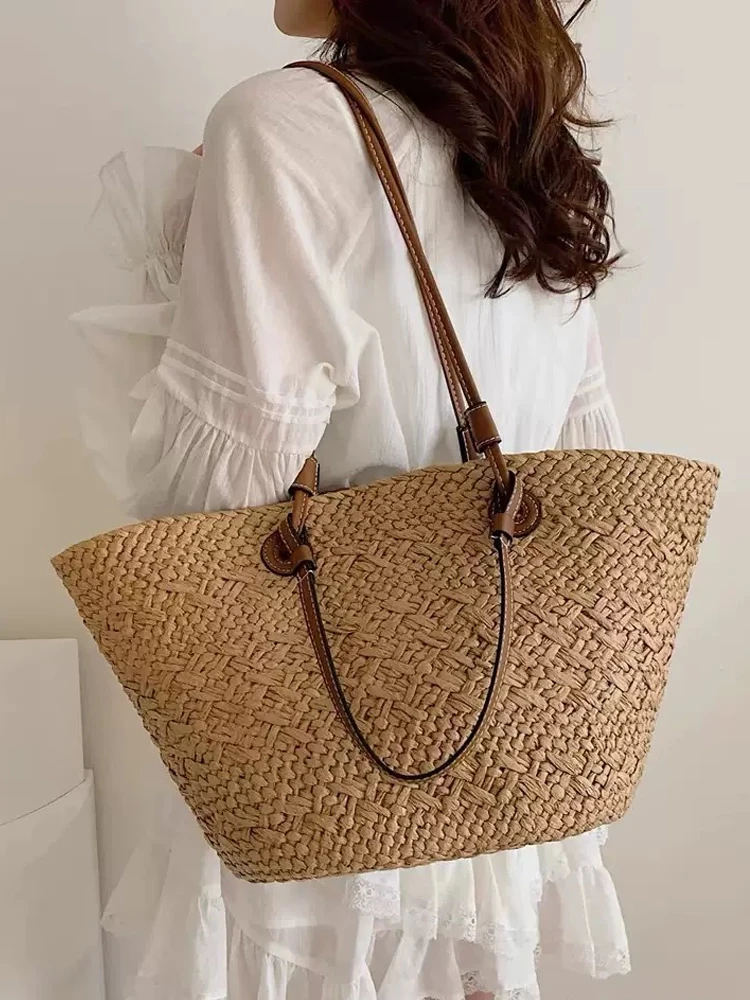 

Новая пляжная сумка для отдыха, тканая сумка из рафии, повседневная модная женская сумка, сумка-тоут большой вместимости в ленивом стиле