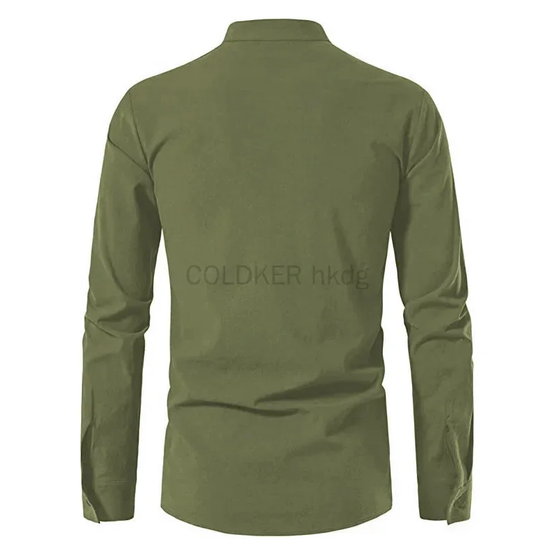 Green Khaki Men's Renaissance Shirt Pirate Medieval Top for Men Cotton Linen Shirts Men Long Sleeved Halloween Costume
